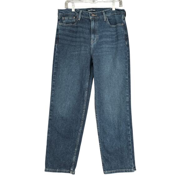 Calvin Klein Jeans‎ Dark Denim Blue Straight Leg Stretch Jeans Size 12 - Picture 1 of 7